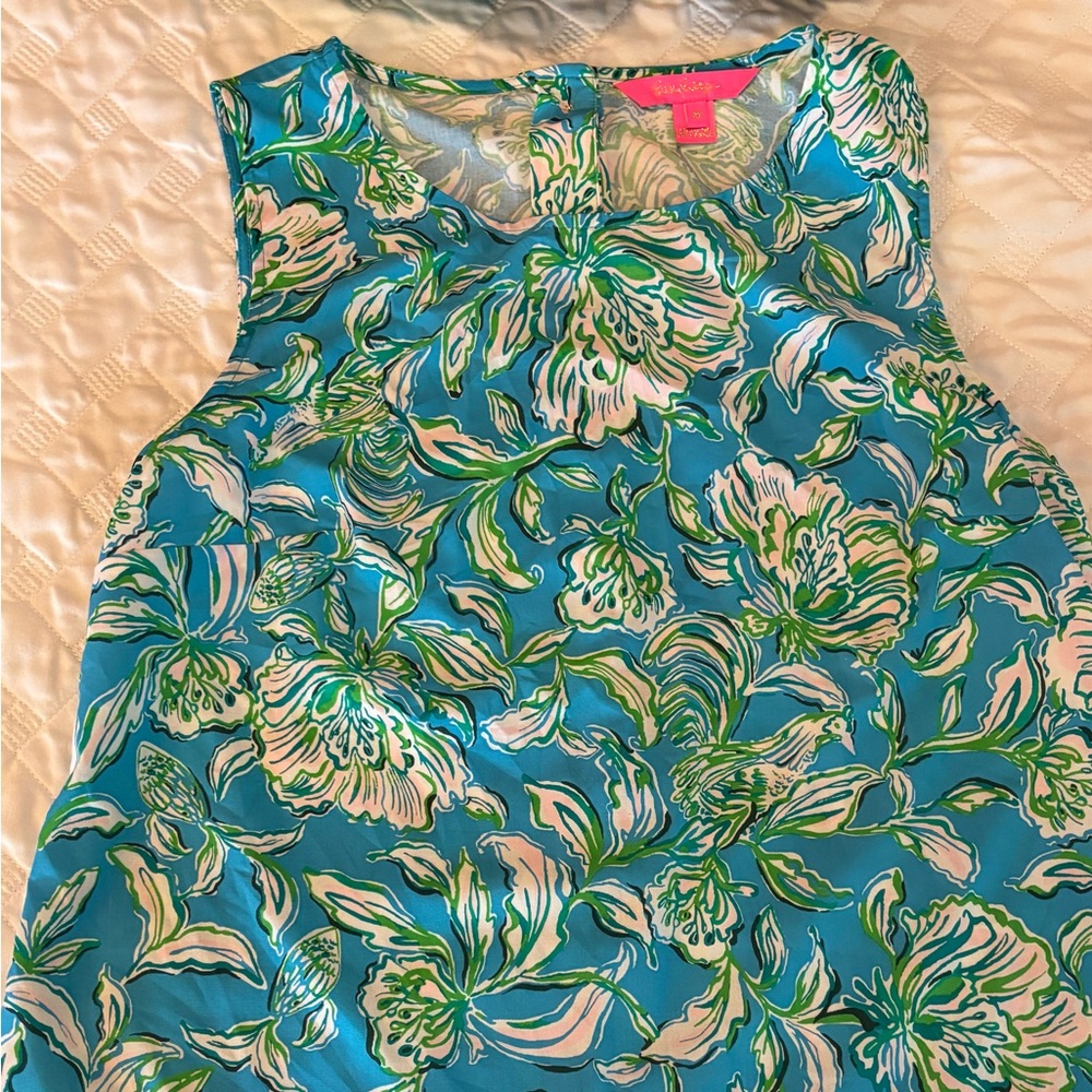 Lilly Pulitzer Turquoise Floral Tank with Green and White Accents